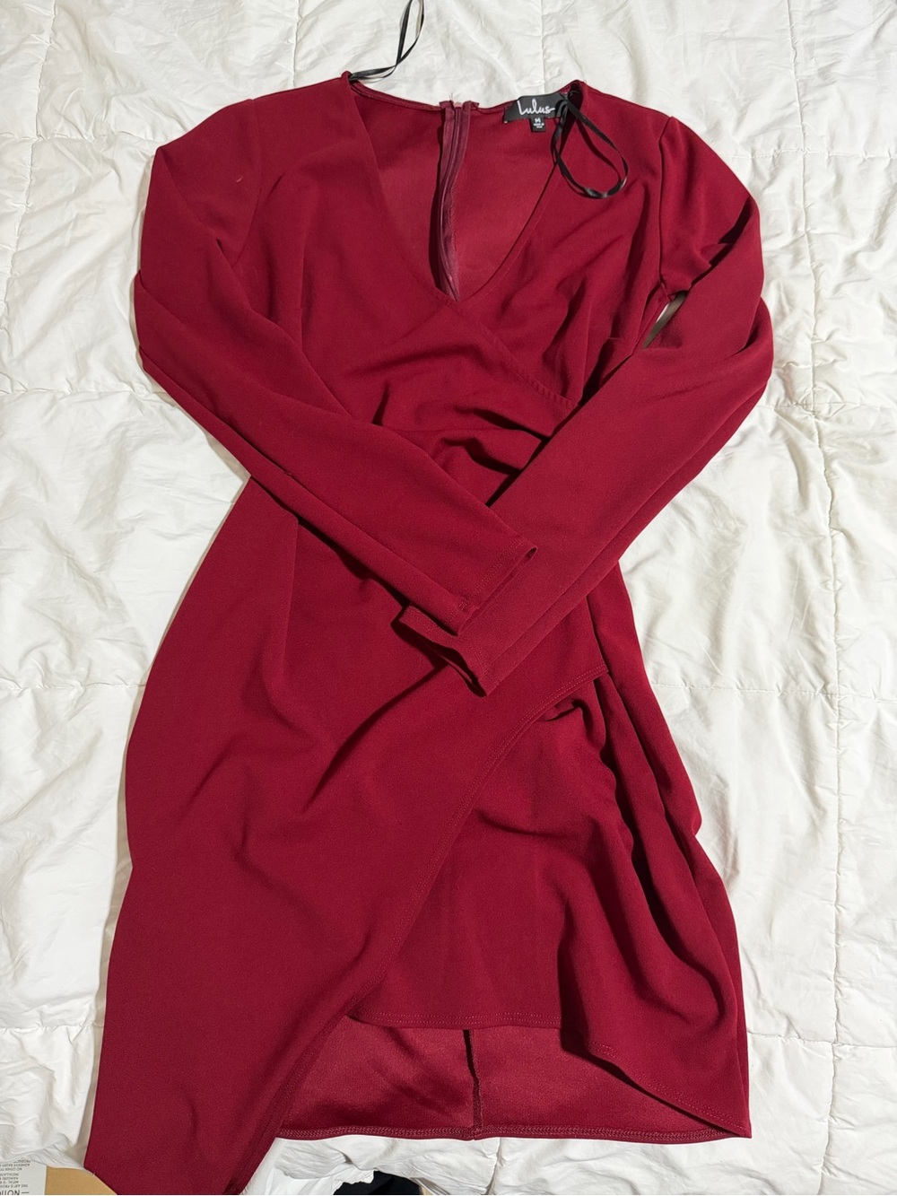 Lulu's Red/Burgundy Long-Sleeve Wrap Dress